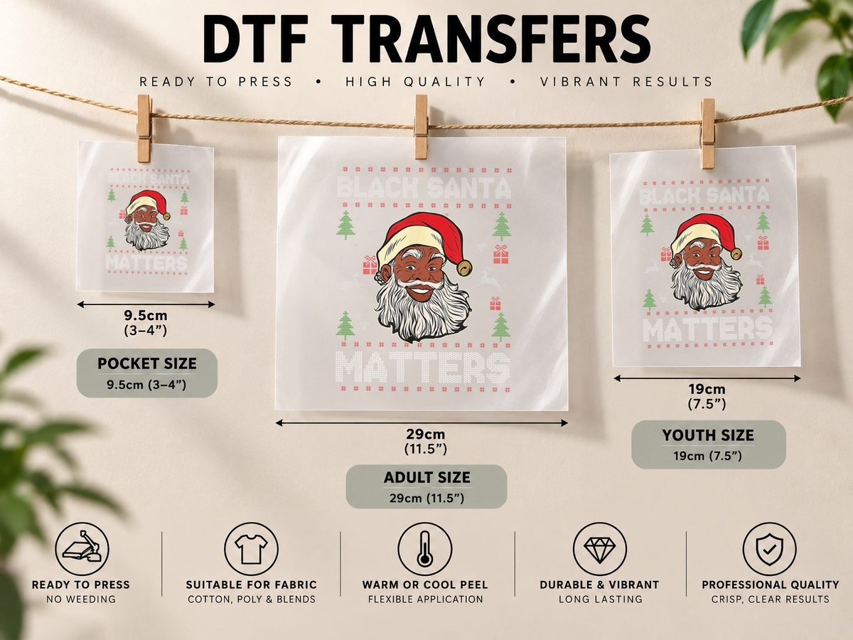 African American Santa Black Matters Christmas DTF Transfer Iron On