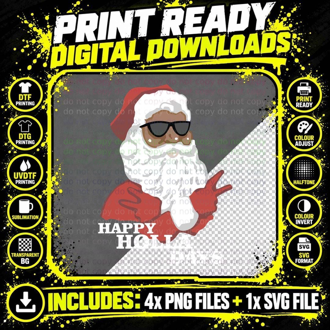 African American Santa T-Shirt, Christmas Holiday Png SVG Digital Bundle