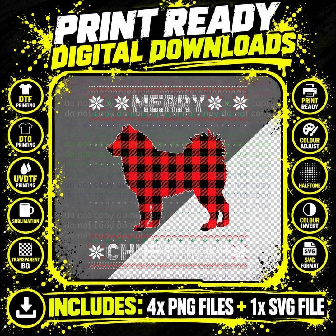Alaskan Malamute Dog Christmas Red Plaid Ugly Sweater Png SVG Digital Bundle