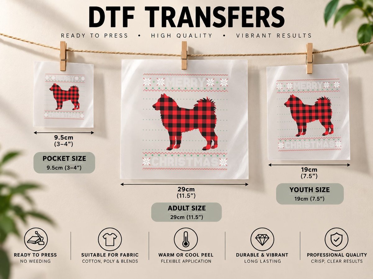Alaskan Malamute Dog Christmas Red Plaid Ugly Party DTF Transfer Iron On