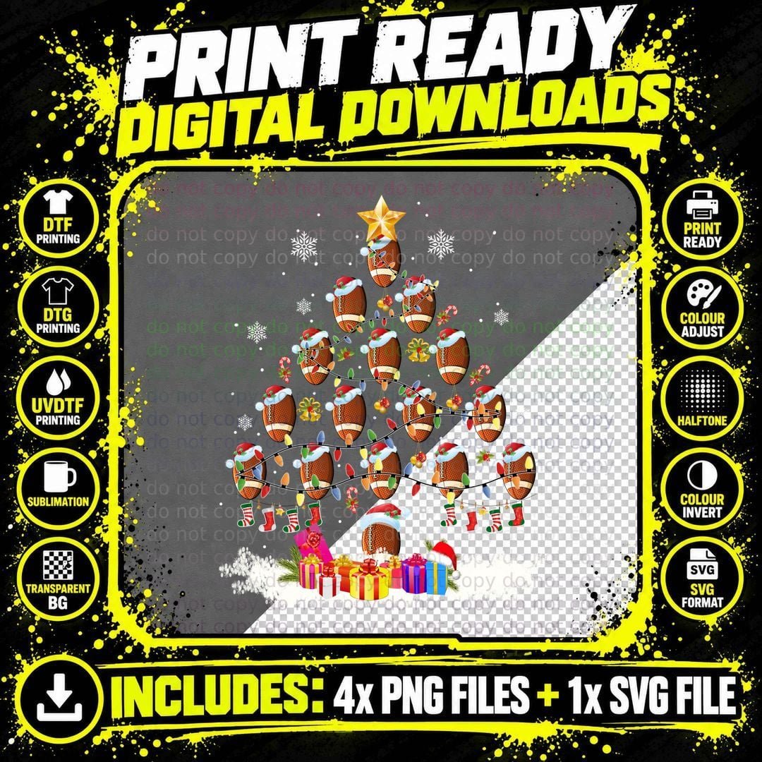 American Football Christmas Tree T-Shirt Png SVG Digital Bundle