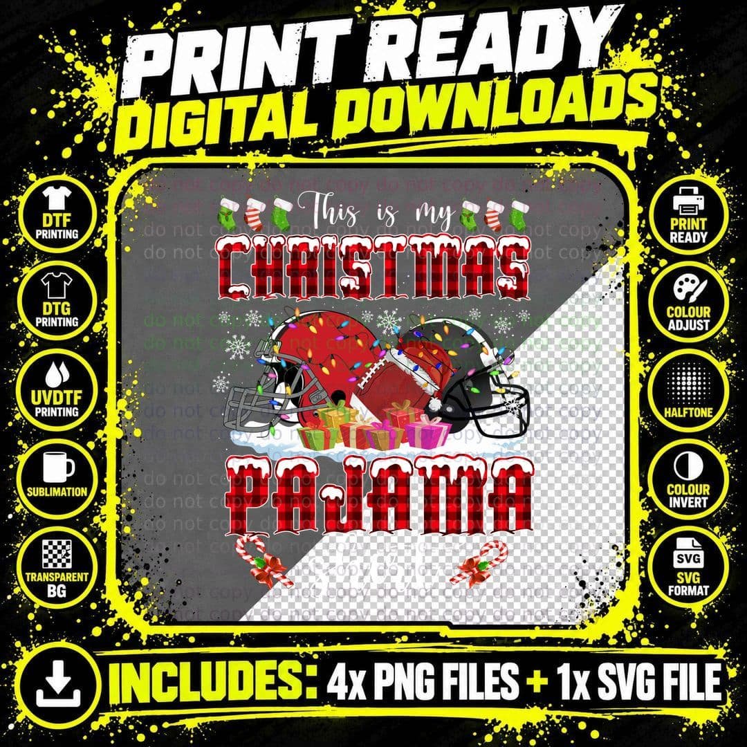 American Football Pajama Shirt, Christmas Holiday Png SVG Digital Bundle