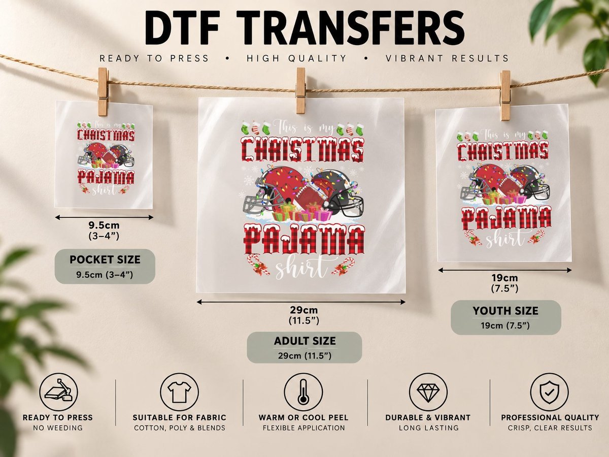 American Football Pajama, Christmas Holiday DTF Transfer Iron On