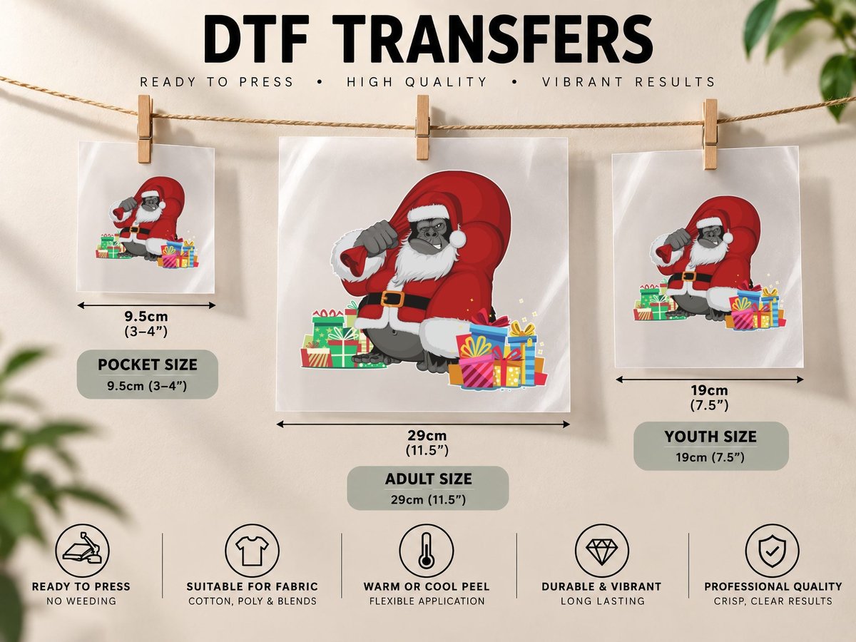Angry Gorilla Santa, Christmas Humor, Holiday Fun DTF Transfer Iron On