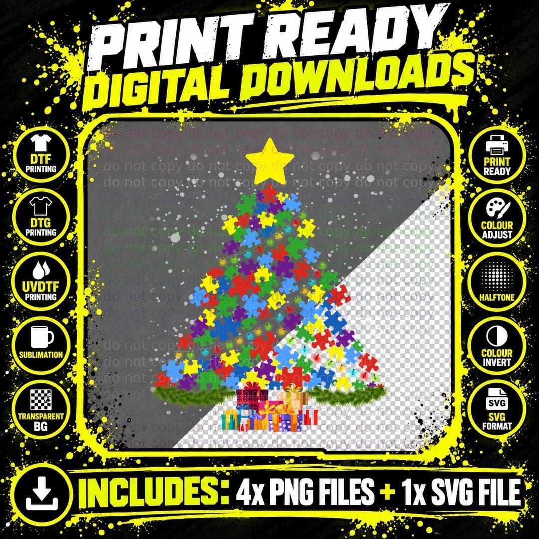 Autism Awareness Christmas Tree T-Shirt Png SVG Digital Bundle