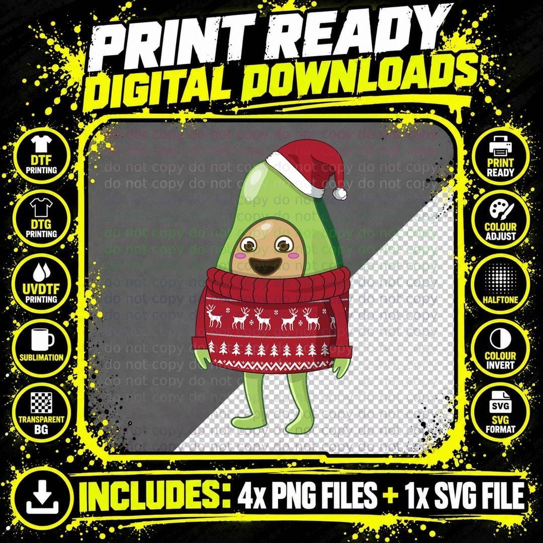 Avocado Ugly Christmas Sweater Shirt Png SVG Digital Bundle