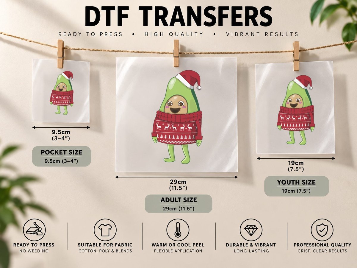 Avocado Ugly Christmas, Festive Holiday Print DTF Transfer Iron On