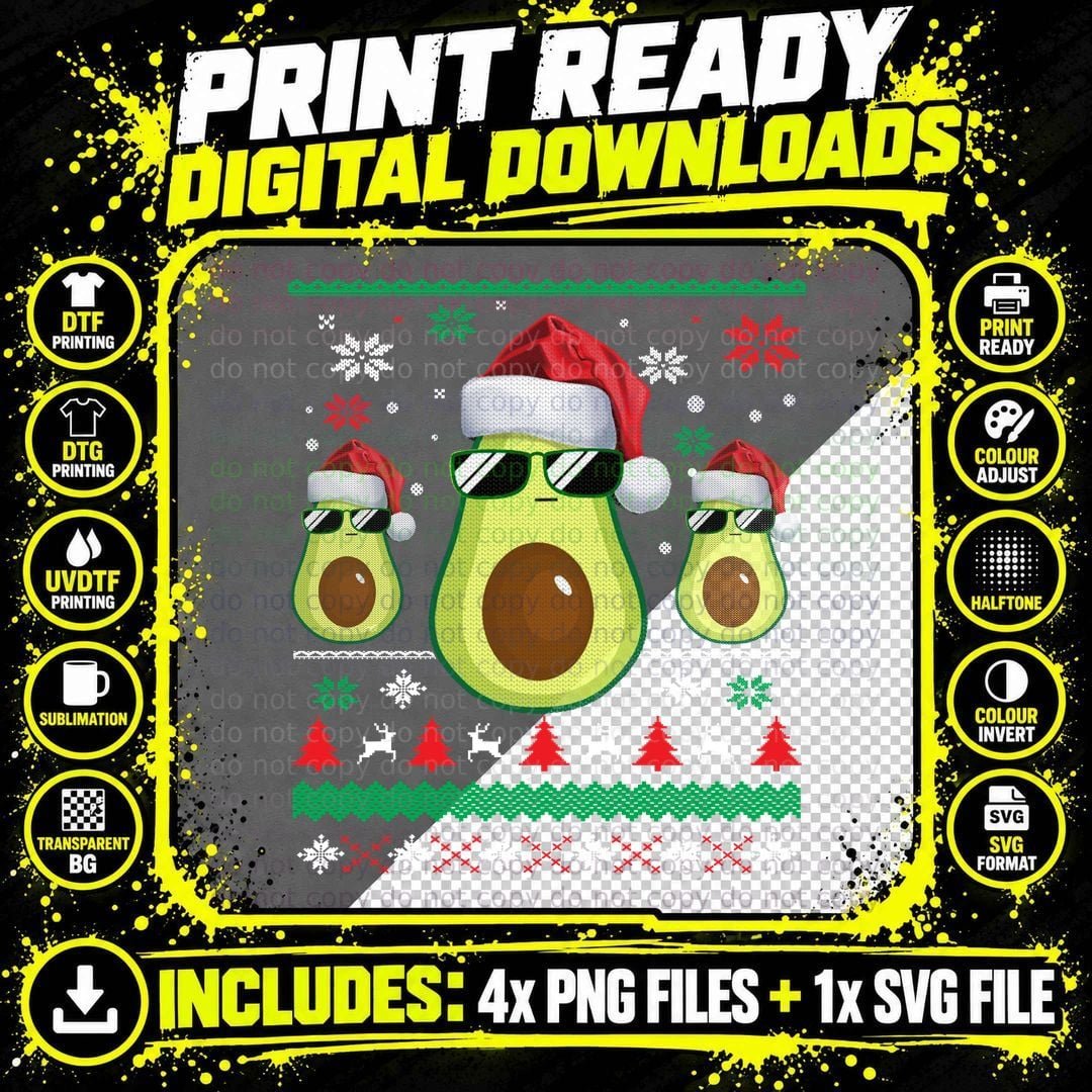 Avocado Ugly Christmas Sweater T-Shirt Png SVG Digital Bundle