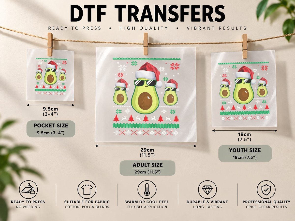 Avocado Ugly Christmas, Festive Holiday Print DTF Transfer Iron On