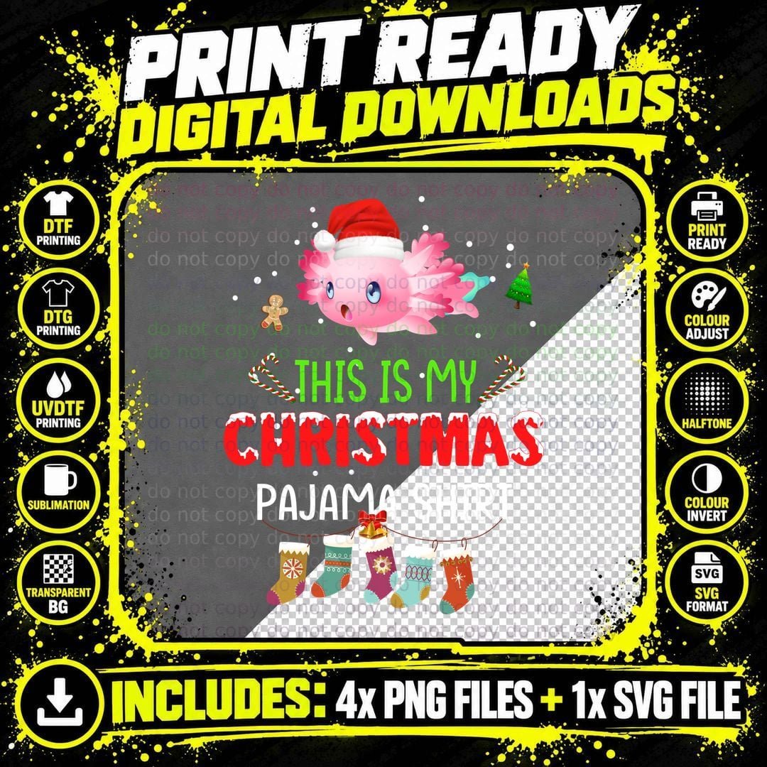 Axolotl Christmas T-Shirt, Festive Holiday Print Png SVG Digital Bundle