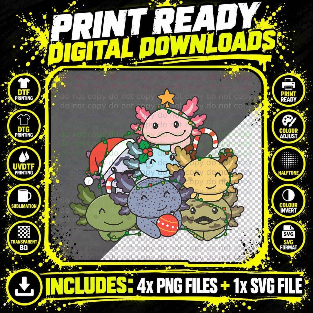 Axolotl Christmas Tree T-Shirt, Festive Animal Design Png SVG Digital Bundle