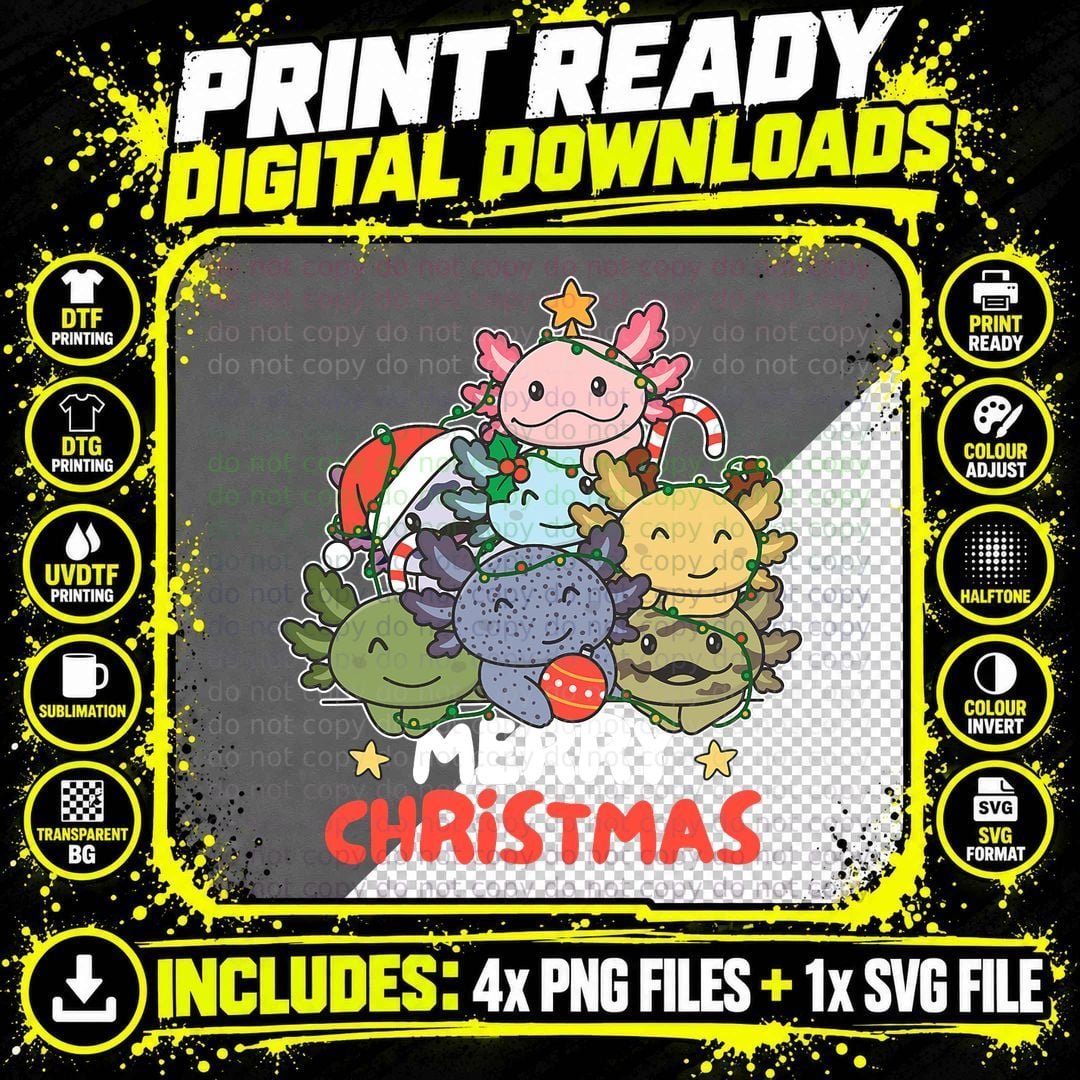 Axolotl Christmas Tree T-Shirt, Festive Animal Print Png SVG Digital Bundle