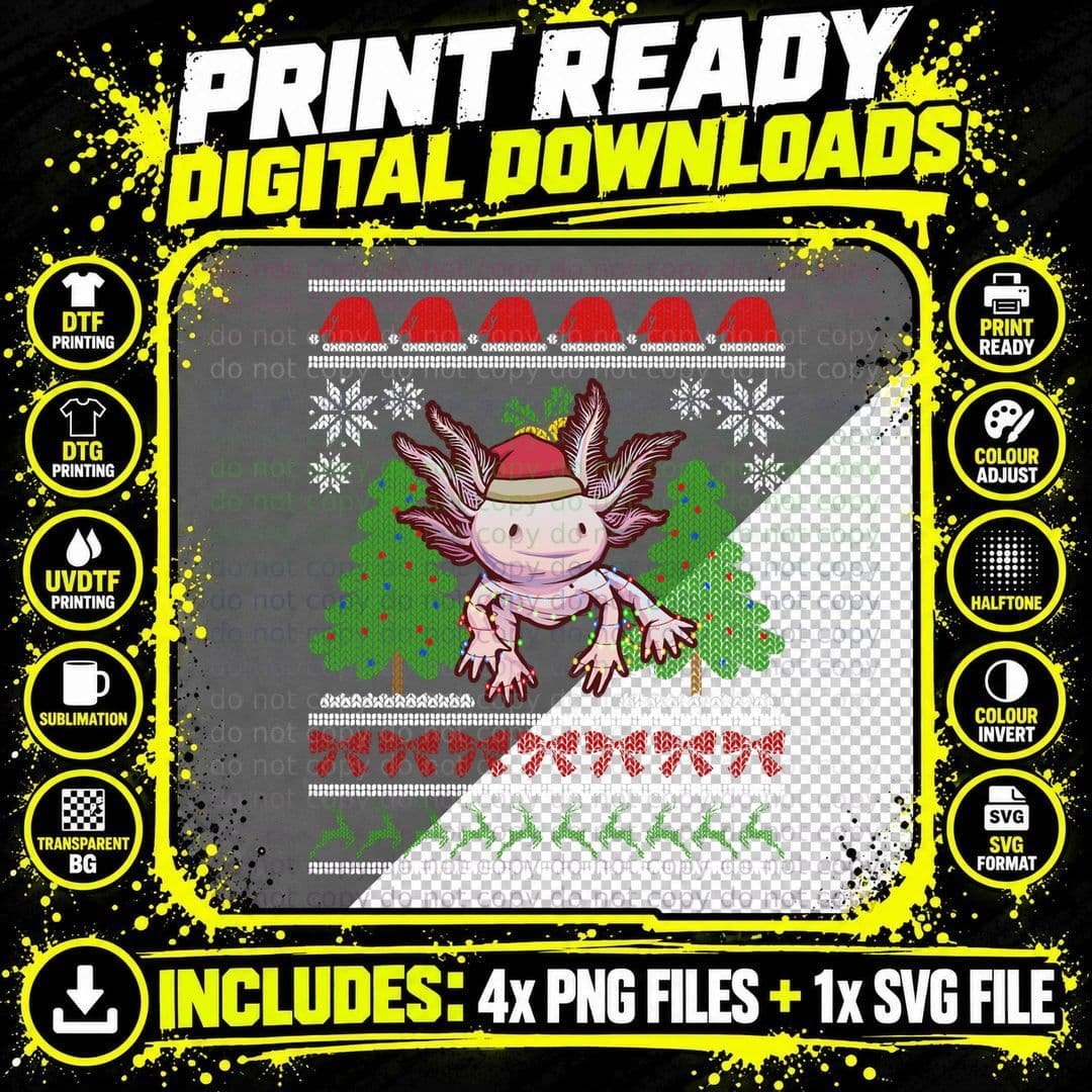 Axolotl Ugly Christmas Sweater T-Shirt Png SVG Digital Bundle