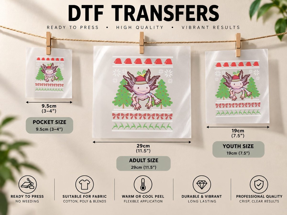 Axolotl Ugly Christmas, Festive Holiday Print DTF Transfer Iron On