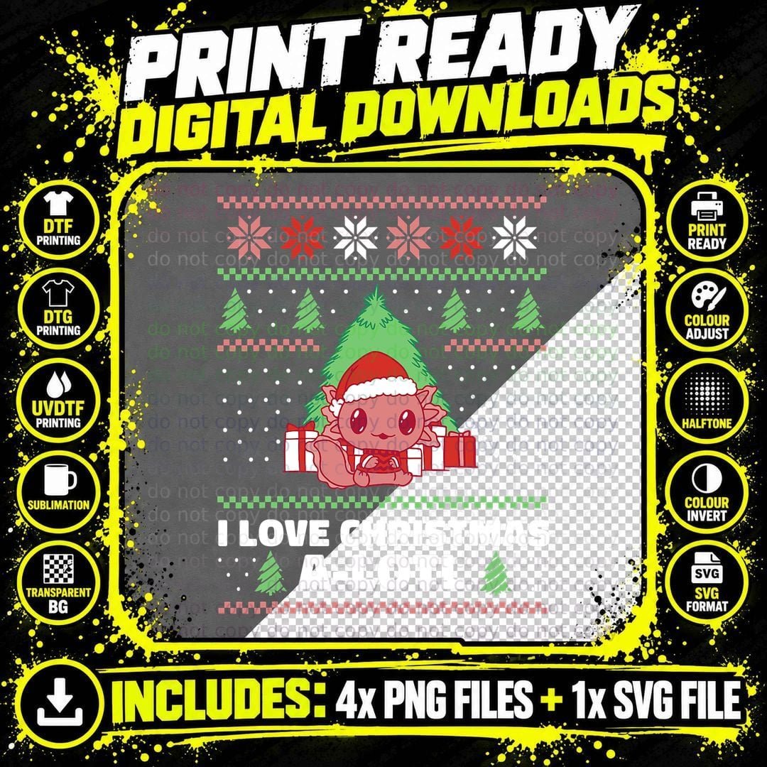 Axolotl in Santa Hat Ugly Sweater T-Shirt Png SVG Digital Bundle