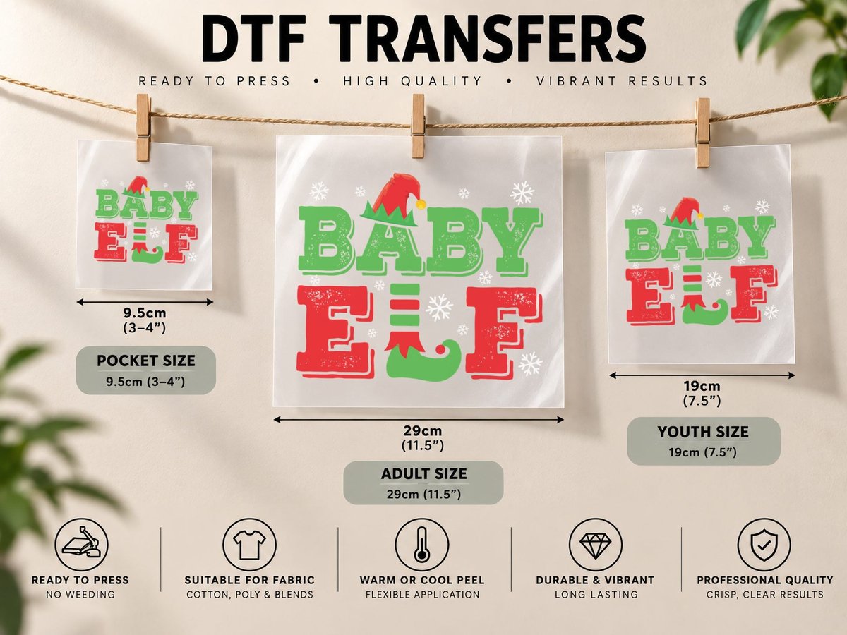 Baby Elf, Christmas Holiday, Kids DTF Transfer Iron On