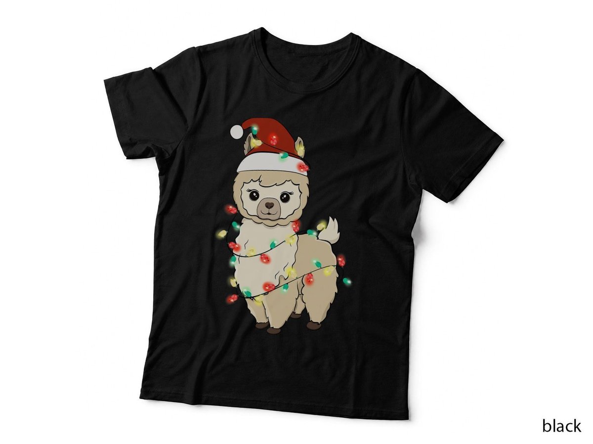 Baby Llama Santa Wrapped Christmas Lights Alpaca T-Shirt