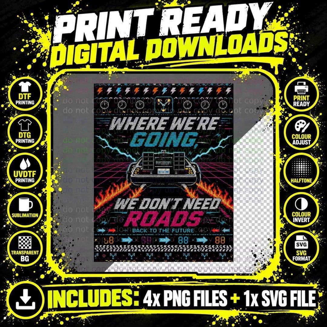Back to the Future Christmas We Don't Need Roads 80s Png SVG Digital Bundle