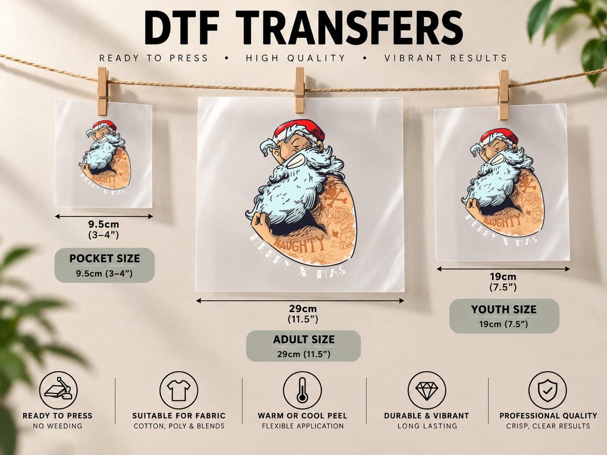 Bad Santa Claus Christmas, Naughty Merry Xmas Design DTF Transfer Iron On
