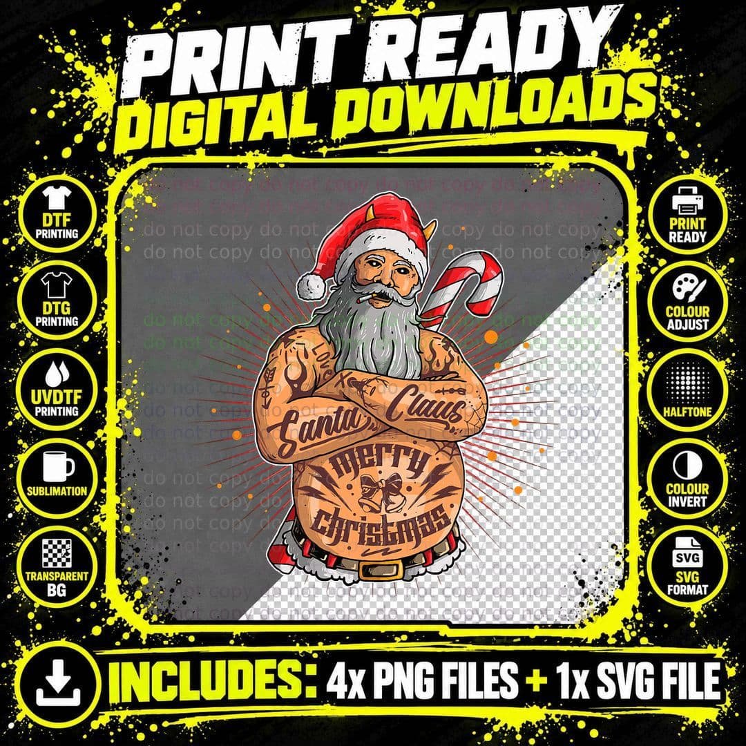 Bad Santa Claus T-Shirt, Ugly Christmas Style Png SVG Digital Bundle