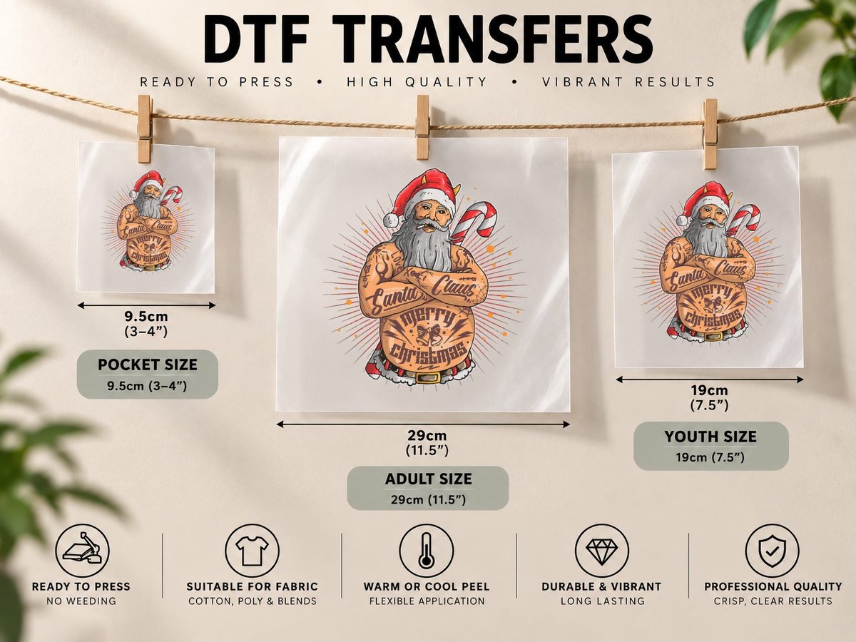 Bad Santa Claus, Ugly Christmas Style, Funny Xmas Lover DTF Transfer Iron On