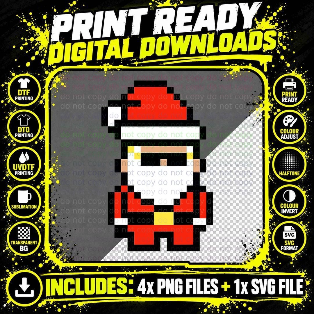 Bad Santa Pixel Christmas T-Shirt, Festive Holiday Png SVG Digital Bundle