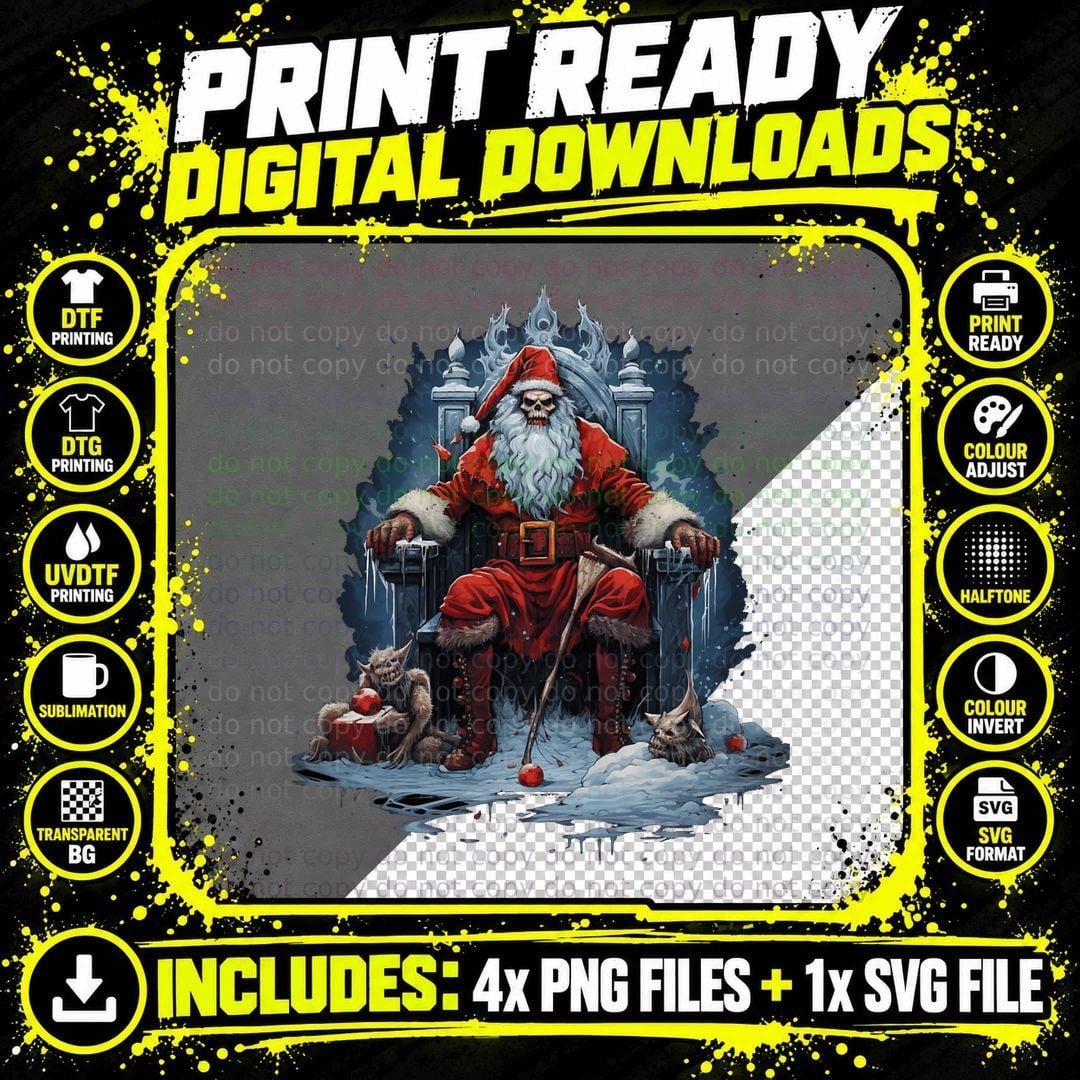 Bad Santa T-Shirt, Gothic Christmas, Dark Holiday Print Png SVG Digital Bundle