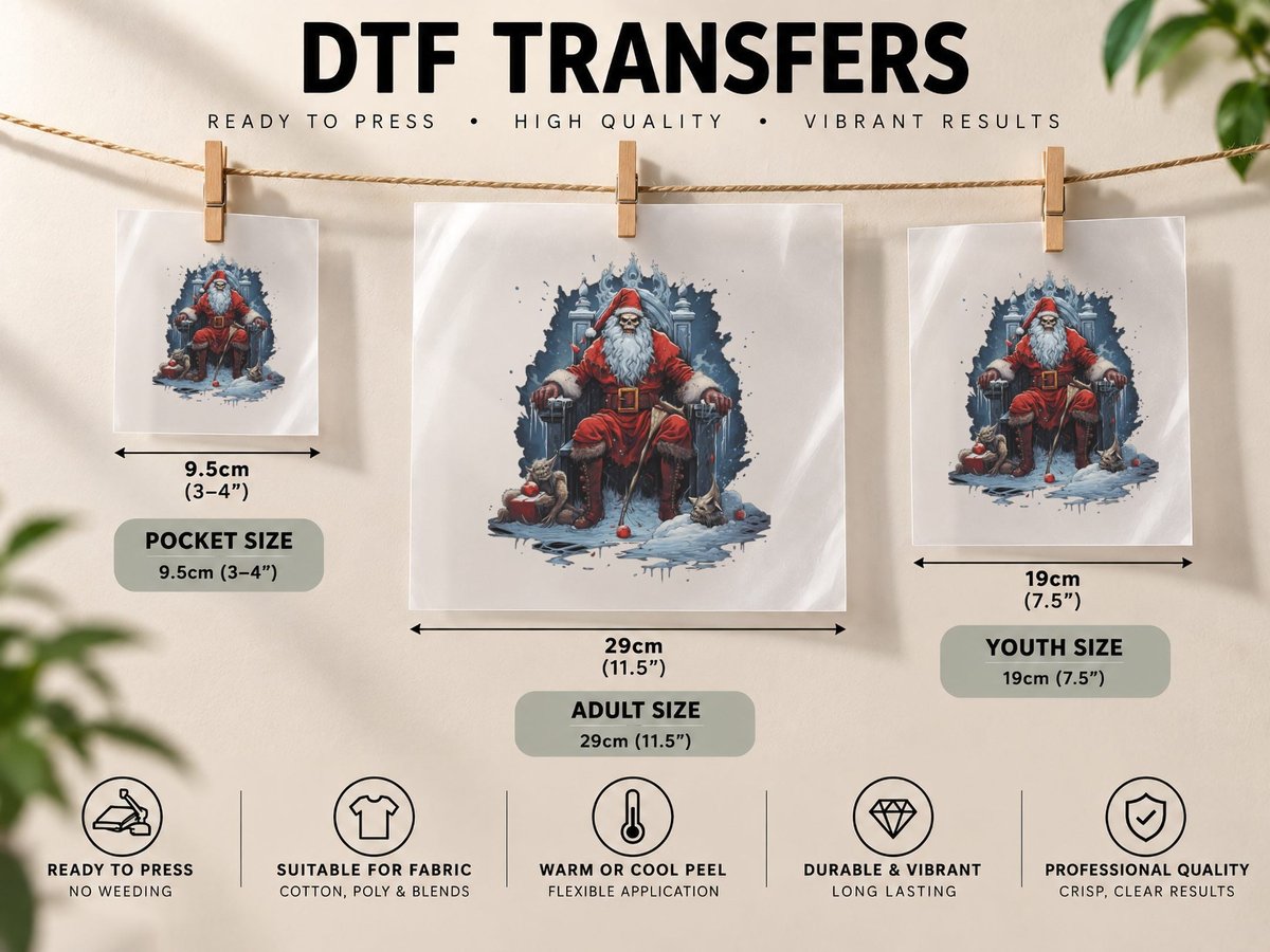 Bad Santa, Gothic Christmas, Dark Holiday Print DTF Transfer Iron On