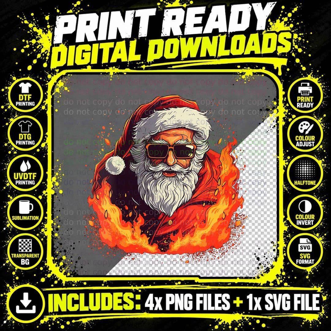 Bad Santa on Fire T-Shirt, Christmas Holiday Png SVG Digital Bundle