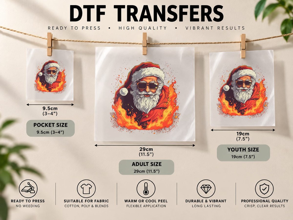 Bad Santa on Fire, Christmas Holiday, Funny Sarcasm DTF Transfer Iron On