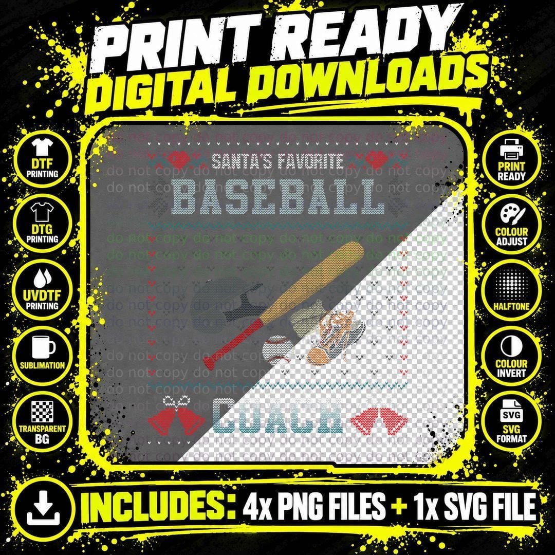 Baseball Coach Ugly Christmas Sweater T-Shirt Png SVG Digital Bundle