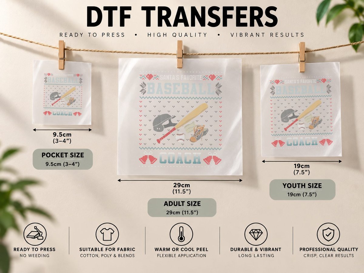 Baseball Coach Ugly Christmas, Ugly Christmas DTF Transfer Iron On