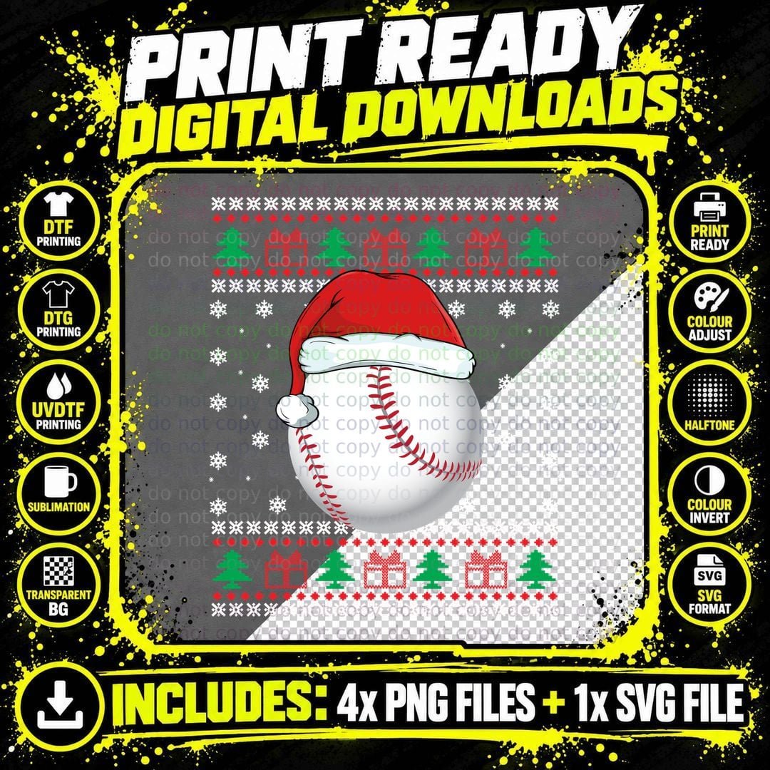 Baseball Santa Hat T-Shirt, Christmas Sports Style Png SVG Digital Bundle