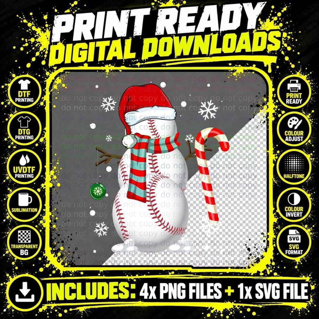 Baseball Snowman T-Shirt, Christmas Baseball Png SVG Digital Bundle