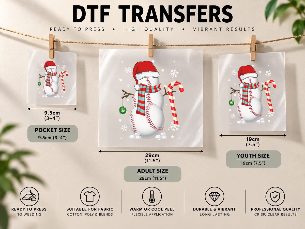 Baseball Snowman, Christmas Baseball, Festive Sports DTF Transfer Iron On