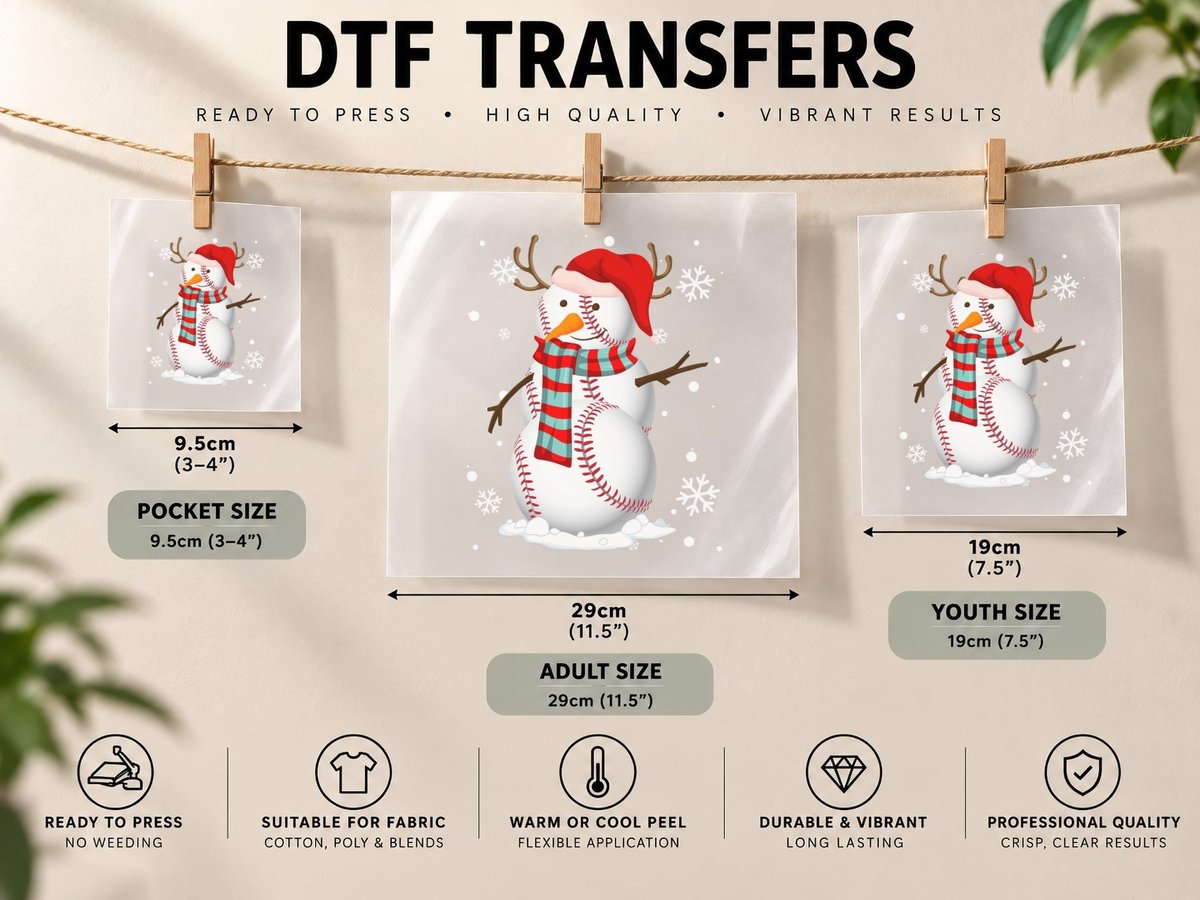 Baseball Snowman, Christmas Holiday Style DTF Transfer Iron On