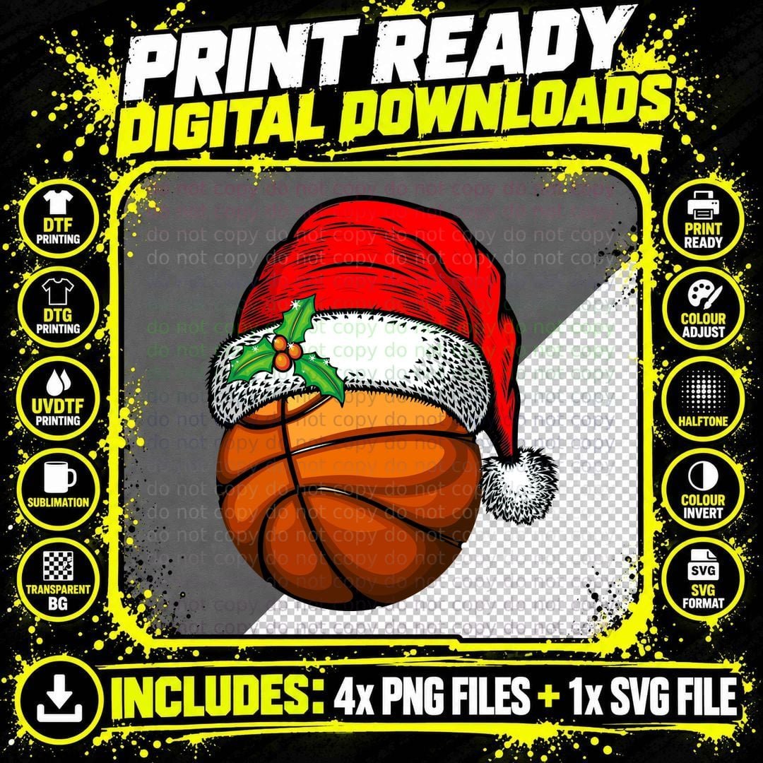 Basketball Santa Hat T-Shirt, Christmas Sports Style Png SVG Digital Bundle