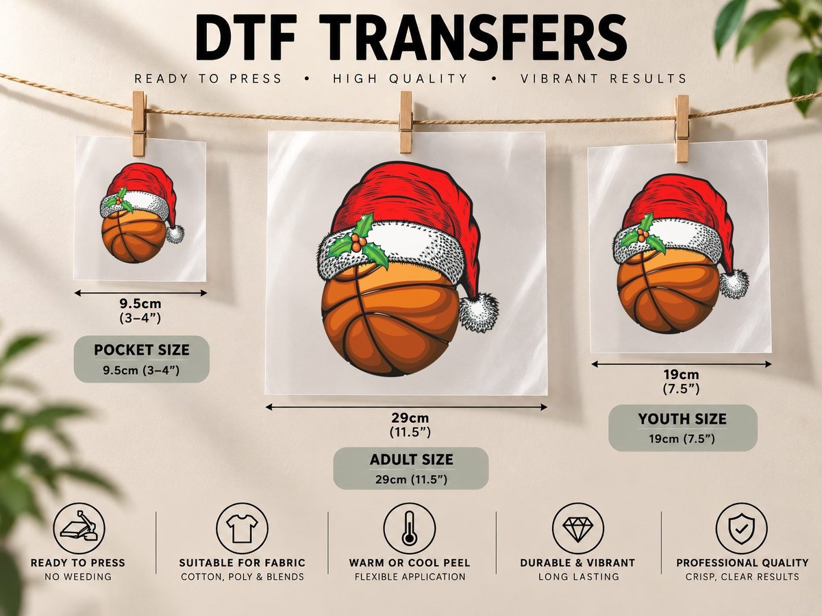 Basketball Santa Hat, Christmas Sports Style DTF Transfer Iron On