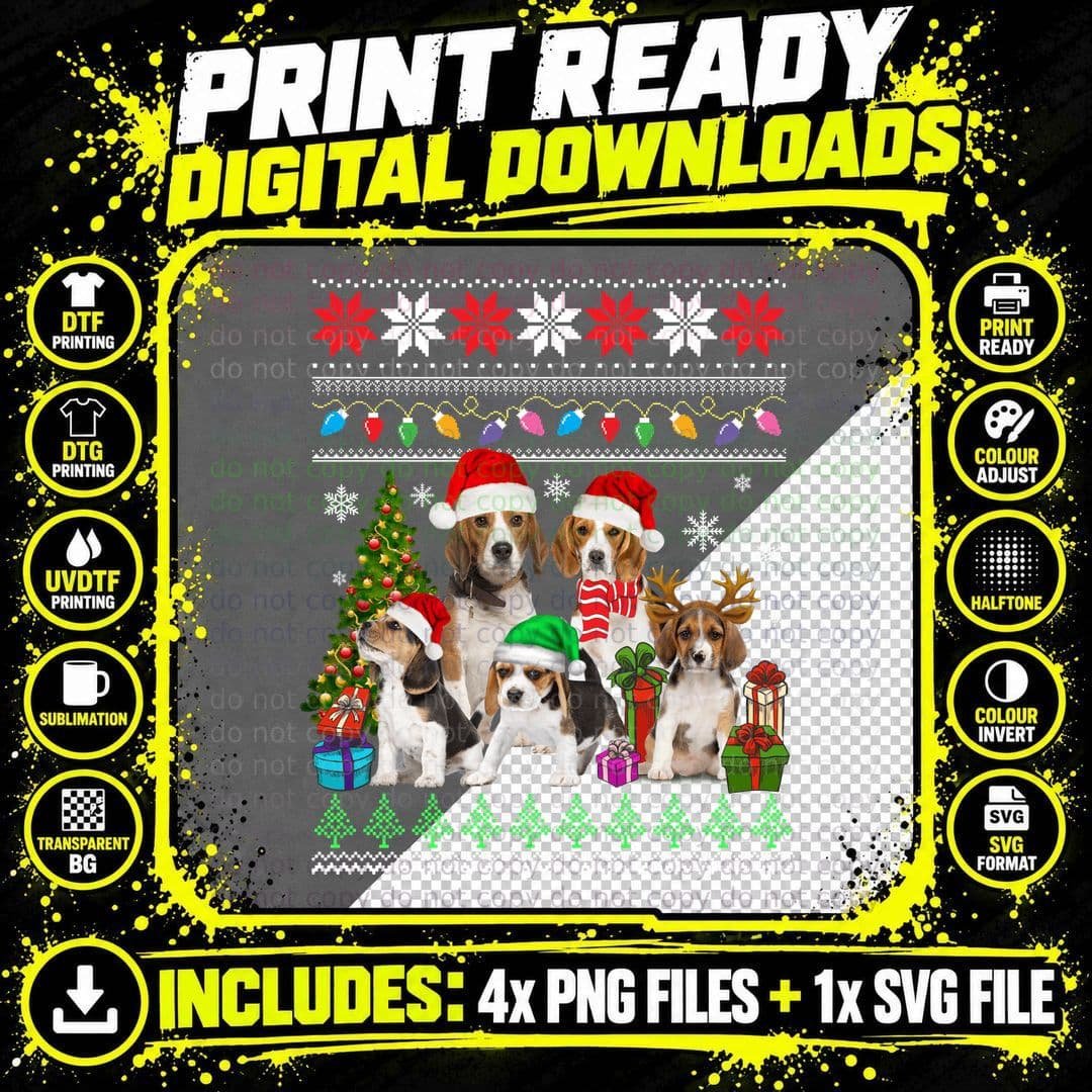 Beagle Christmas T-Shirt, Festive Pet Apparel Png SVG Digital Bundle