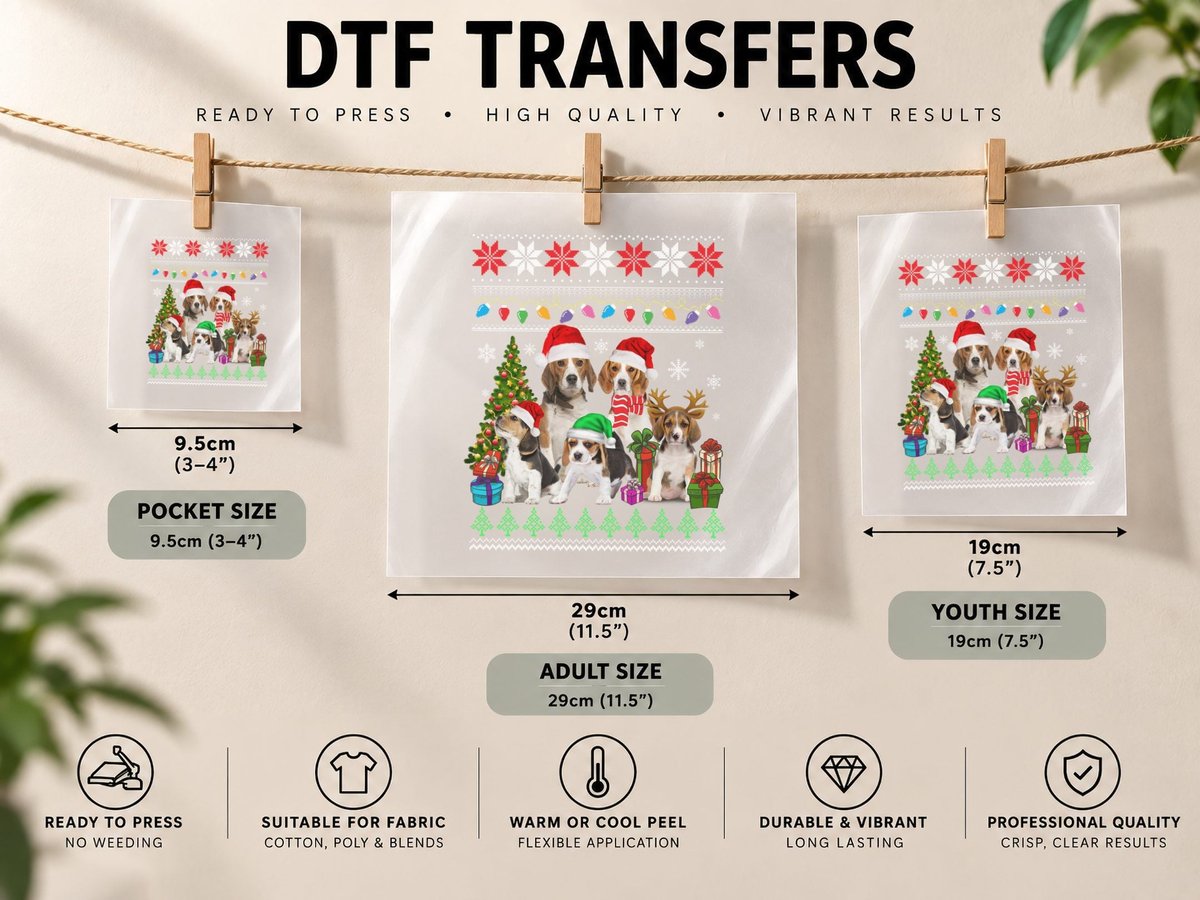 Beagle Christmas, Festive Pet, Pet Lover Gift DTF Transfer Iron On