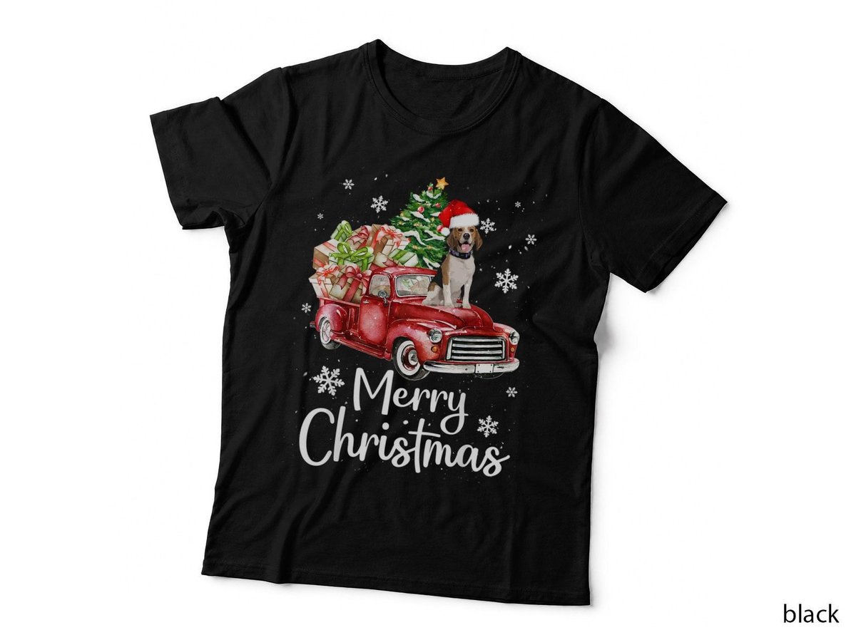 Beagle Riding Red Truck Christmas Sweatshirt, Vintage Retro T-Shirt