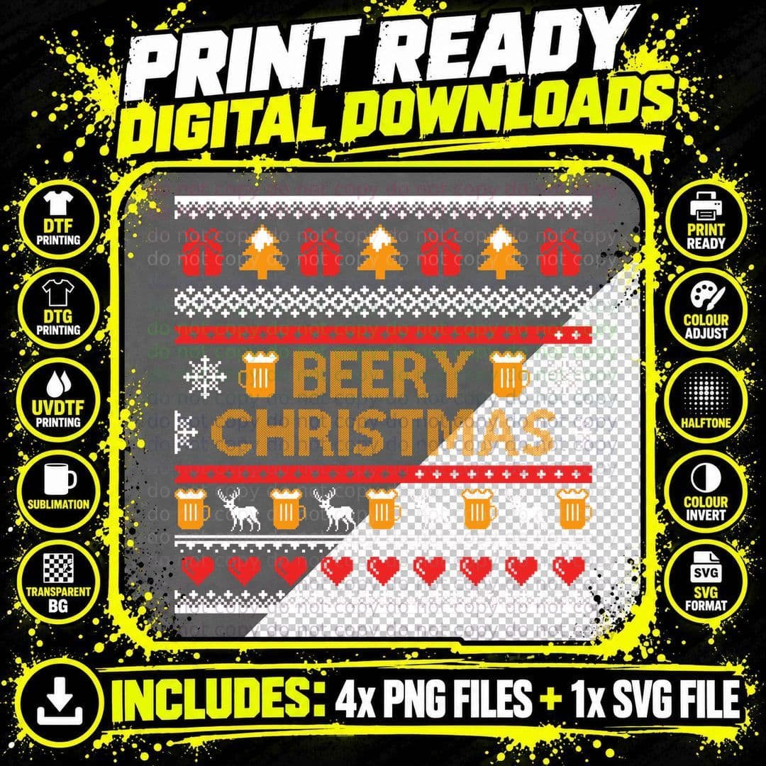 Beery Christmas T-Shirt, Holiday Beer Theme Png SVG Digital Bundle