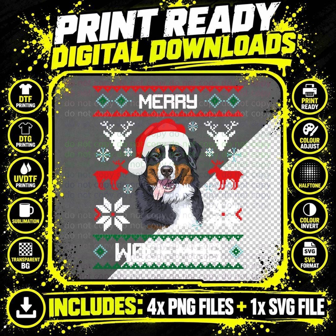 Bernese Mountain Dog Christmas Sweatshirt Png SVG Digital Bundle