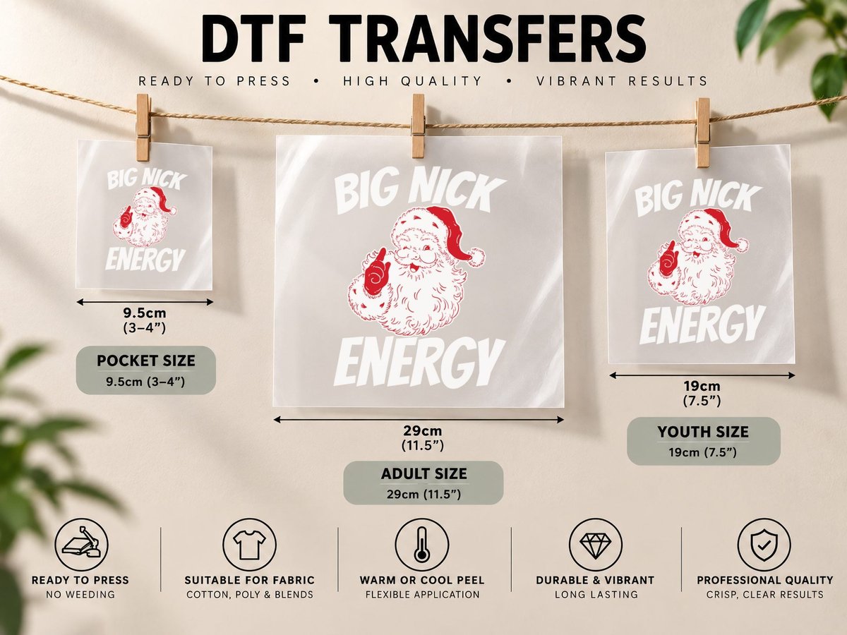 Big Nick Energy Funny Christmas Santa, Vintage Retro DTF Transfer Iron On