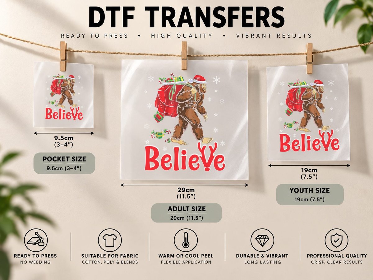 Bigfoot Christmas Santa, Funny Sasquatch Design DTF Transfer Iron On
