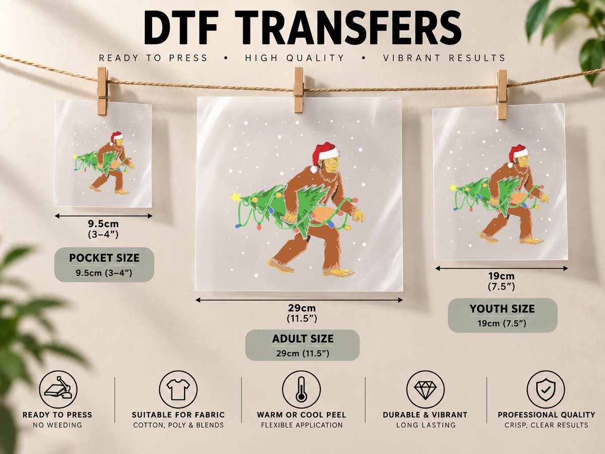Bigfoot Christmas Tree, Festive Holiday Theme, Christmas DTF Transfer Iron On
