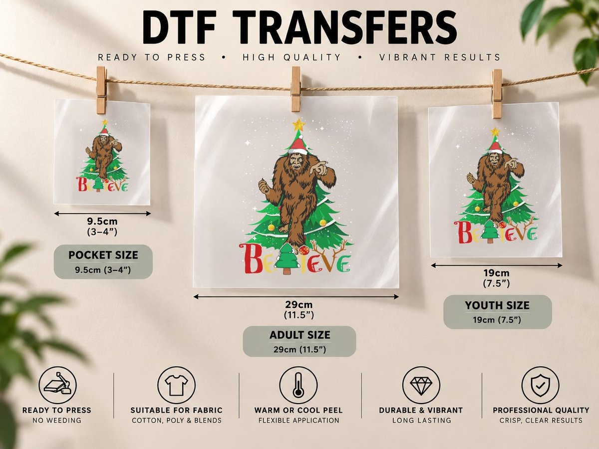 Bigfoot Christmas Tree, Sasquatch Holiday Print DTF Transfer Iron On