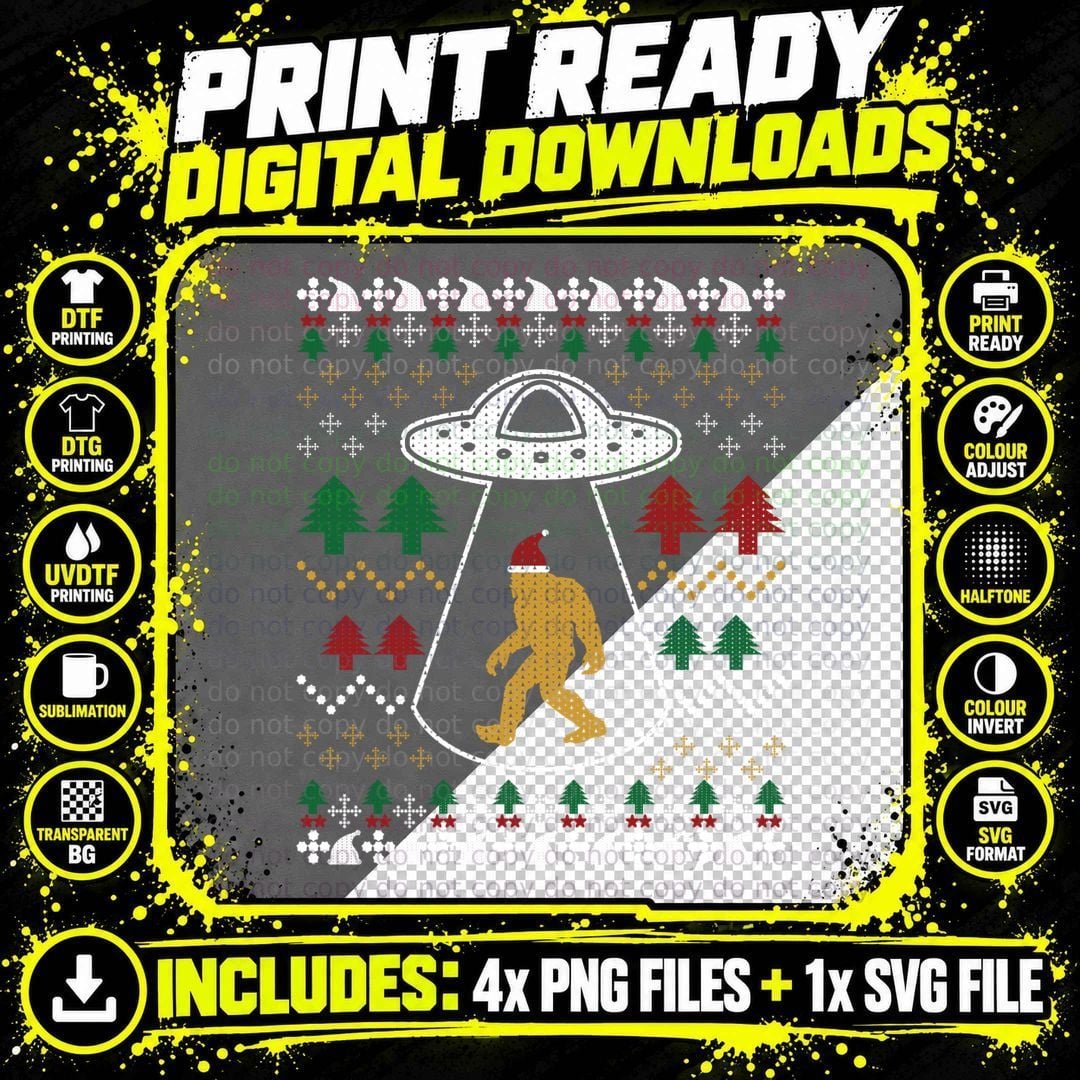Bigfoot Christmas Ugly Sweater T-Shirt Png SVG Digital Bundle