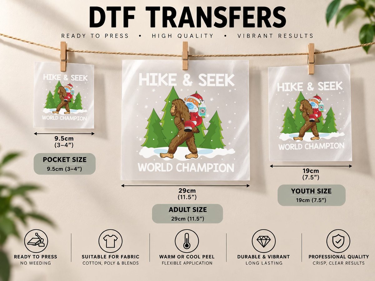 Bigfoot Santa, Christmas Holiday Print, Festive Gift Idea DTF Transfer Iron On
