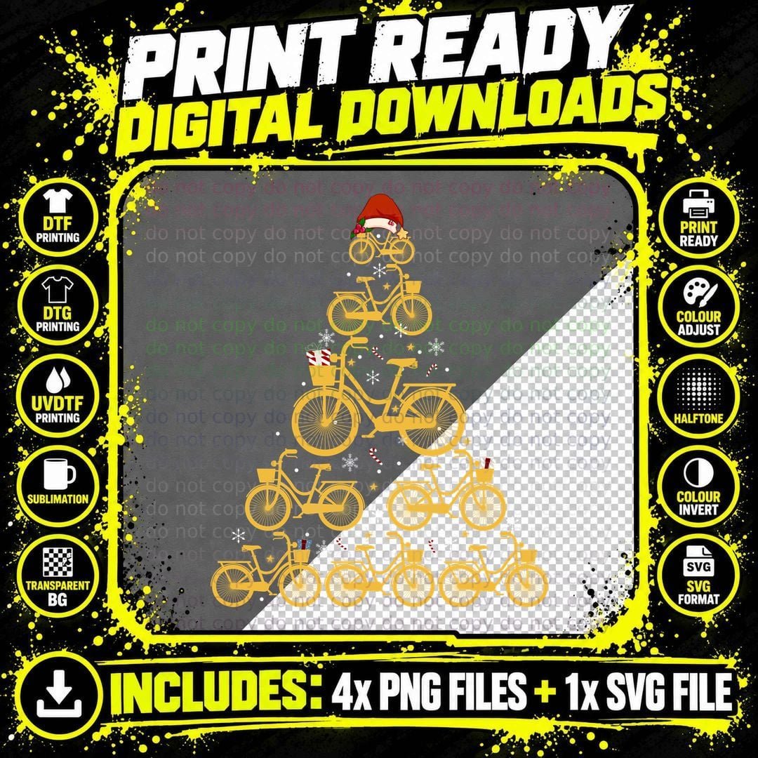 Bike Christmas Tree T-Shirt, Holiday Bicycle Print Png SVG Digital Bundle